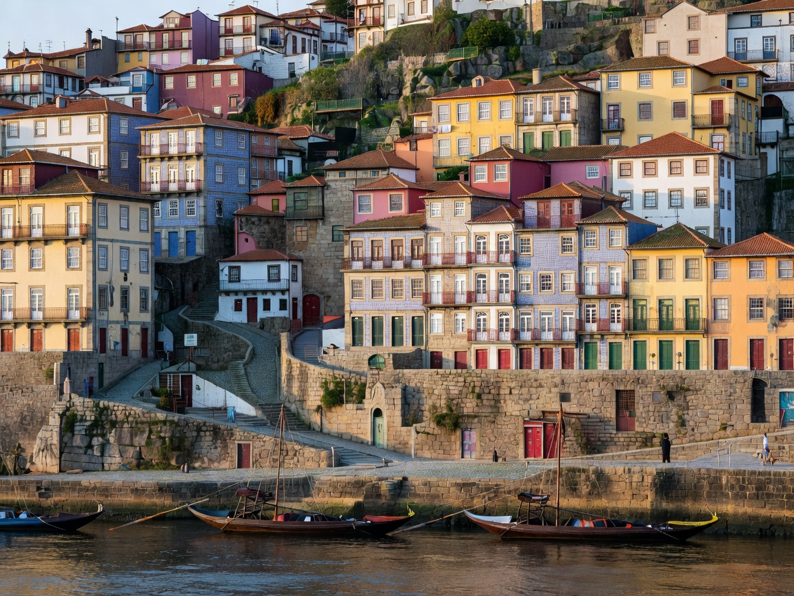 Porto colorful historical Ribeira riverside facades in Portugal